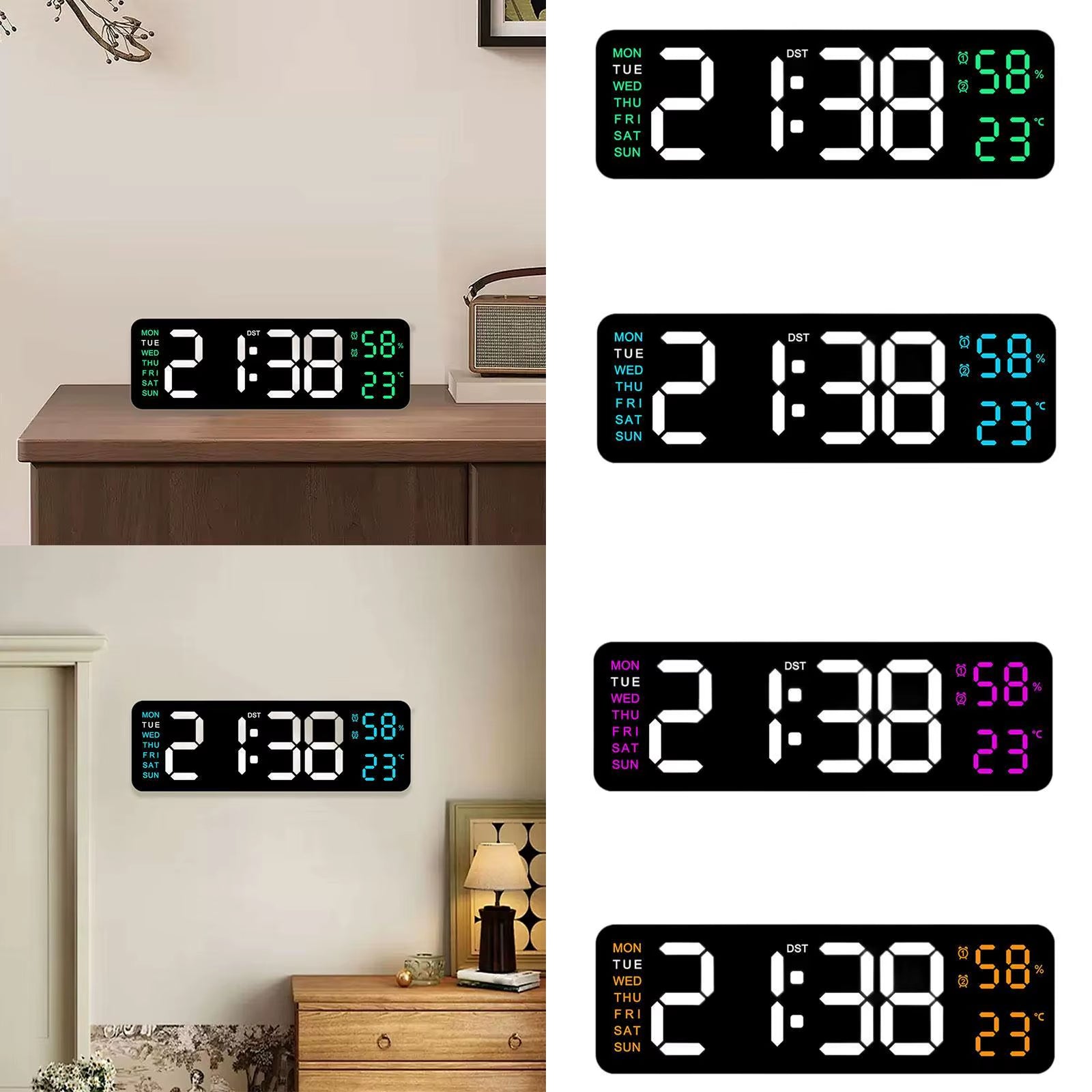Large LED Digital Wall Clock – With Temperature, Humidity & Week Display