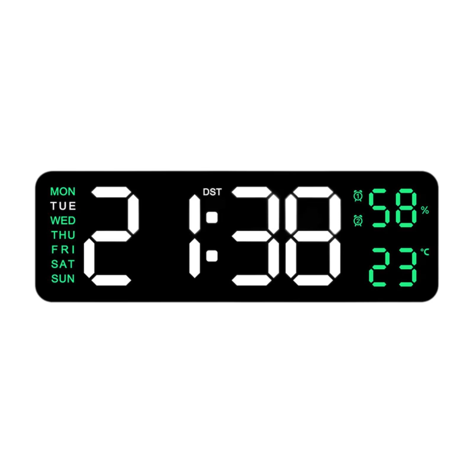Large LED Digital Wall Clock – With Temperature, Humidity & Week Display