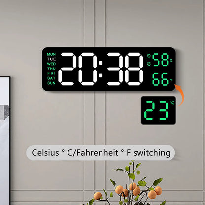 Large LED Digital Wall Clock – With Temperature, Humidity & Week Display