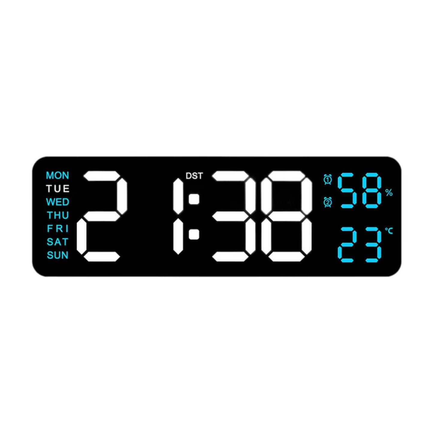 Large LED Digital Wall Clock – With Temperature, Humidity & Week Display