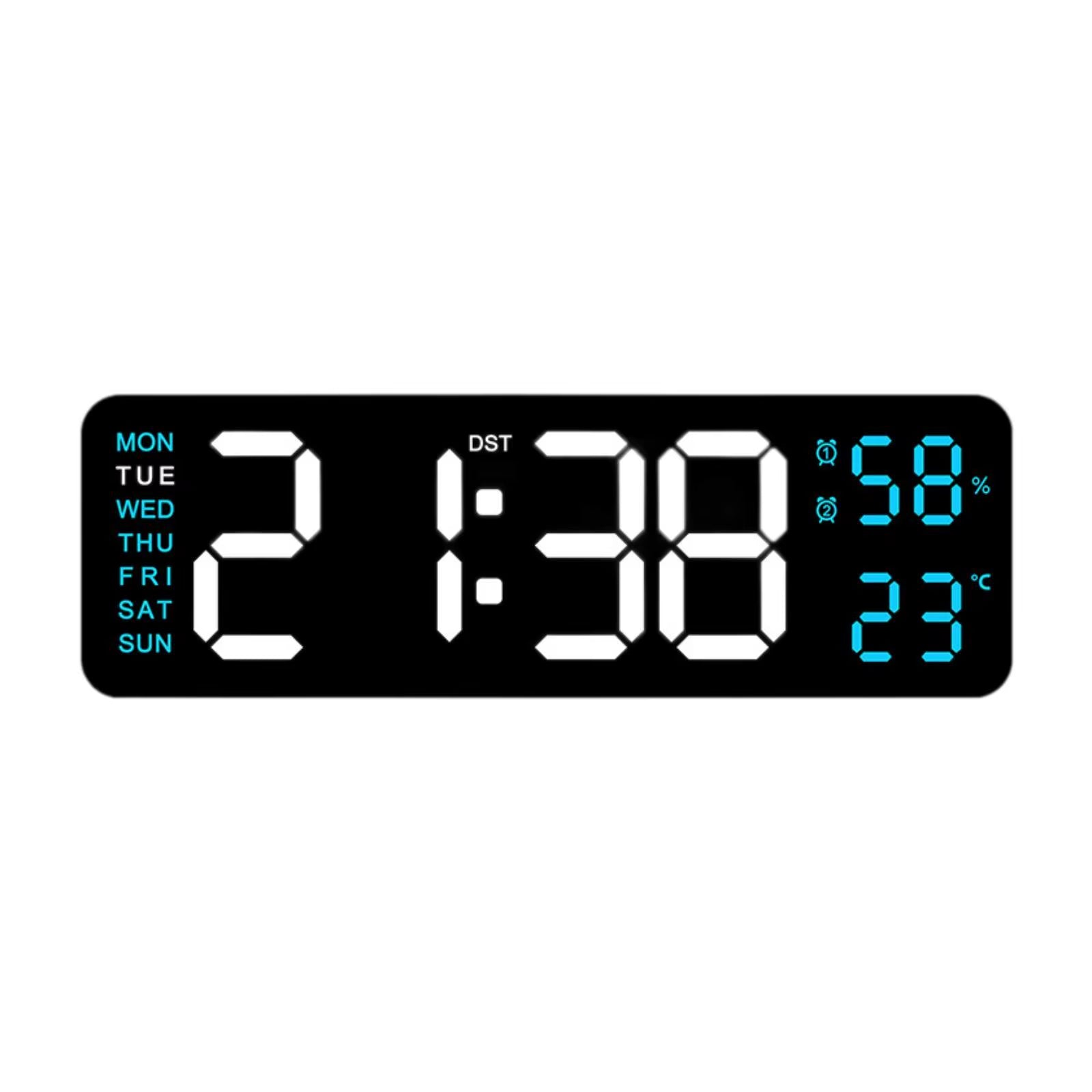 Large LED Digital Wall Clock – With Temperature, Humidity & Week Display