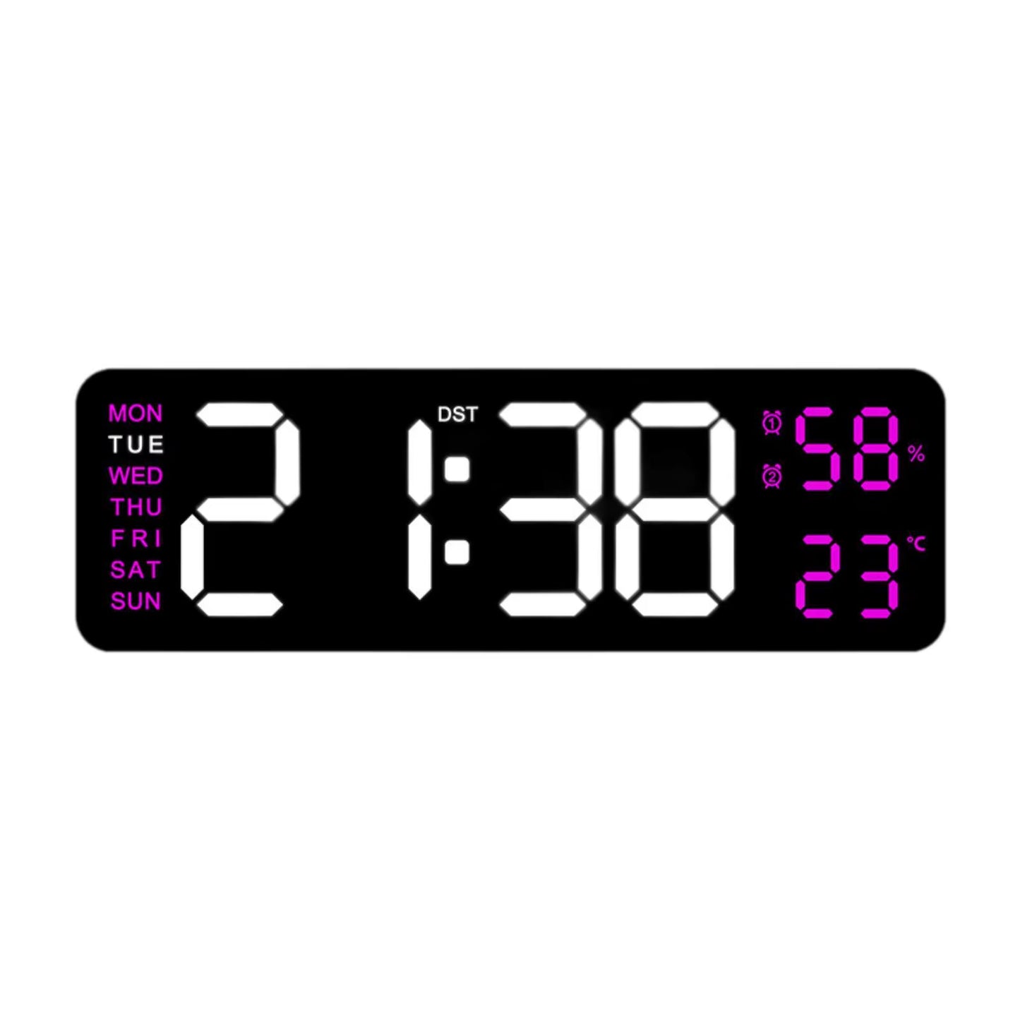 Large LED Digital Wall Clock – With Temperature, Humidity & Week Display
