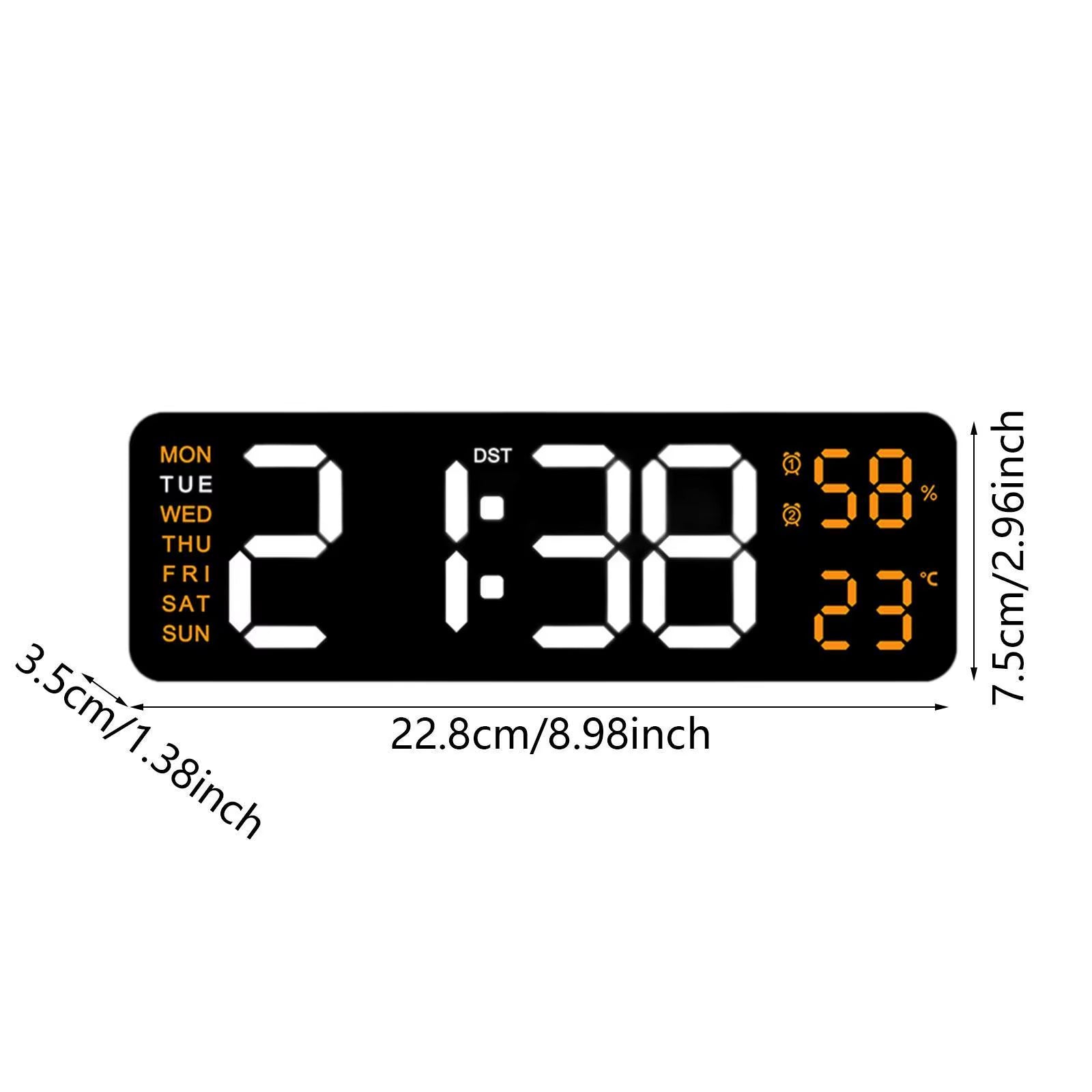 Large LED Digital Wall Clock – With Temperature, Humidity & Week Display